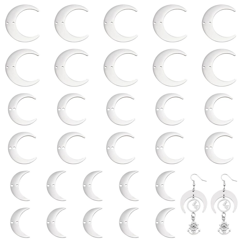 8739 30Pcs 3 Size Lunar Charms Connectors Links 201 Stainless Steel Double